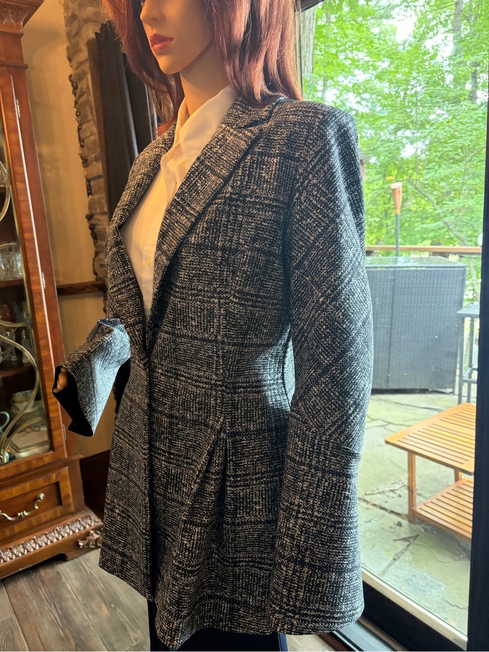Chiara Boni Navy, black & White Plaid Textured Blazer